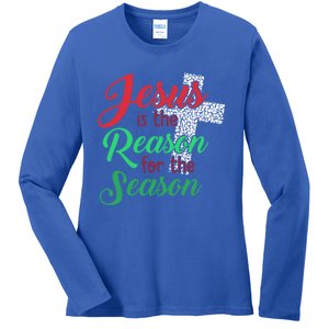 Jesus Is The Reason For The Season Christian Christmas Quote Gift Ladies Long Sleeve Shirt