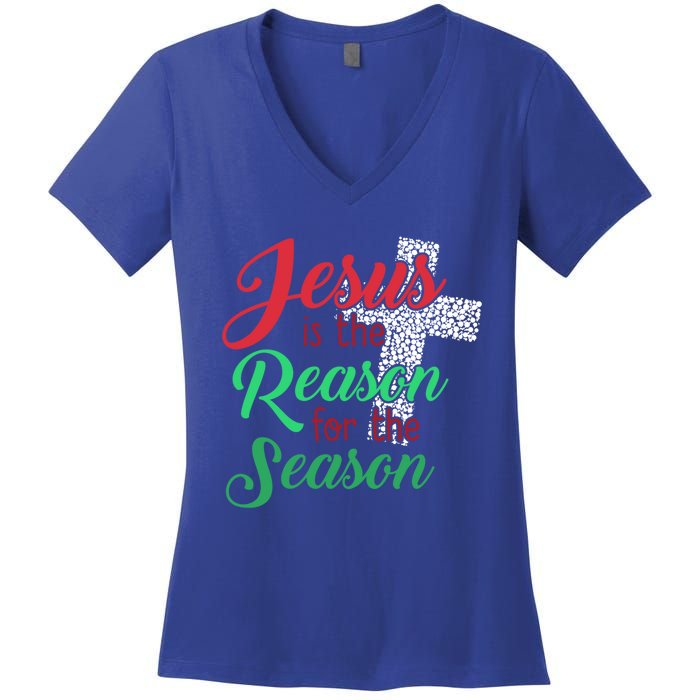 Jesus Is The Reason For The Season Christian Christmas Quote Gift Women's V-Neck T-Shirt