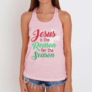 Jesus Is The Reason For The Season Christian Christmas Quote Gift Women's Knotted Racerback Tank