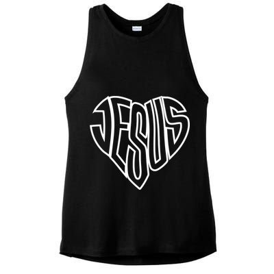 JESUS In The Shape Of A Heart Ladies PosiCharge Tri-Blend Wicking Tank