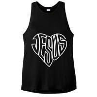 JESUS In The Shape Of A Heart Ladies PosiCharge Tri-Blend Wicking Tank