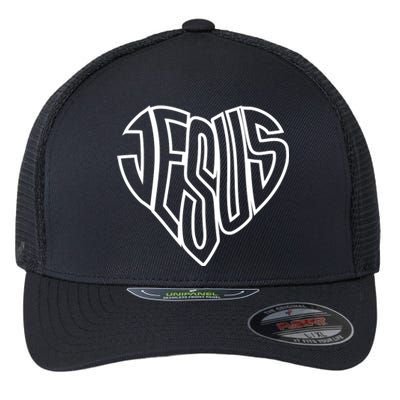 JESUS In The Shape Of A Heart Flexfit Unipanel Trucker Cap