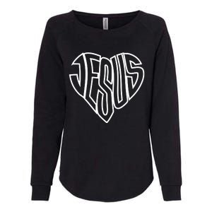 JESUS In The Shape Of A Heart Womens California Wash Sweatshirt