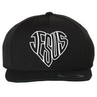 JESUS In The Shape Of A Heart Wool Snapback Cap