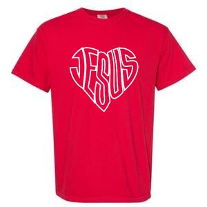 JESUS In The Shape Of A Heart Garment-Dyed Heavyweight T-Shirt