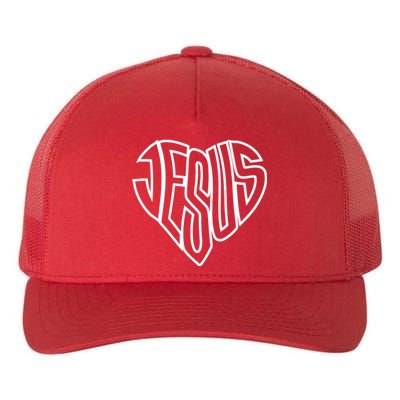 JESUS In The Shape Of A Heart Yupoong Adult 5-Panel Trucker Hat