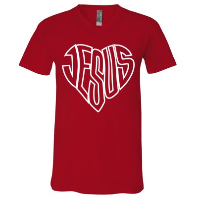 JESUS In The Shape Of A Heart V-Neck T-Shirt