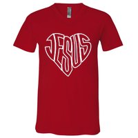 JESUS In The Shape Of A Heart V-Neck T-Shirt