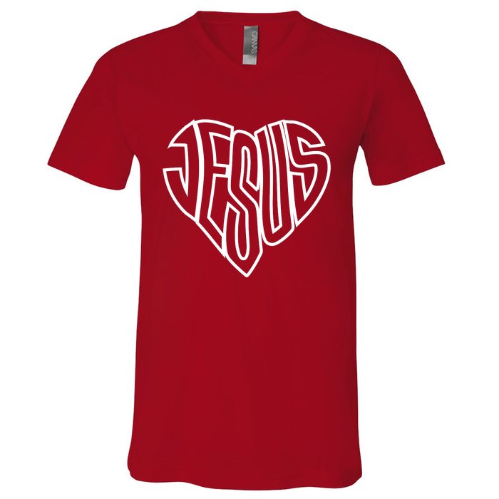 JESUS In The Shape Of A Heart V-Neck T-Shirt