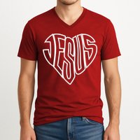 JESUS In The Shape Of A Heart V-Neck T-Shirt