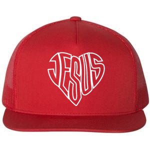 JESUS In The Shape Of A Heart Flat Bill Trucker Hat