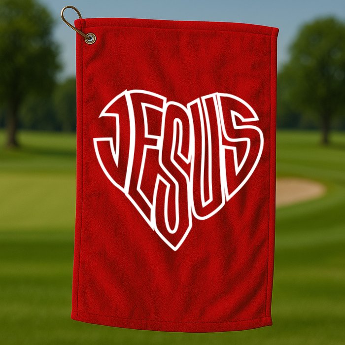 JESUS In The Shape Of A Heart Golf Towel