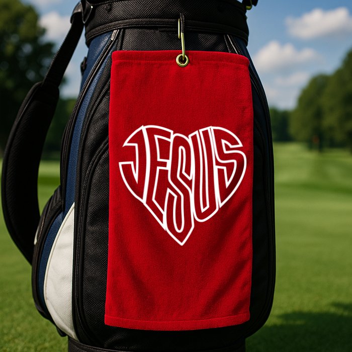 JESUS In The Shape Of A Heart Golf Towel