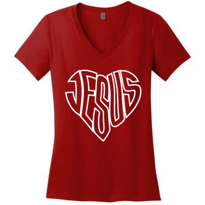 JESUS In The Shape Of A Heart Women's V-Neck T-Shirt