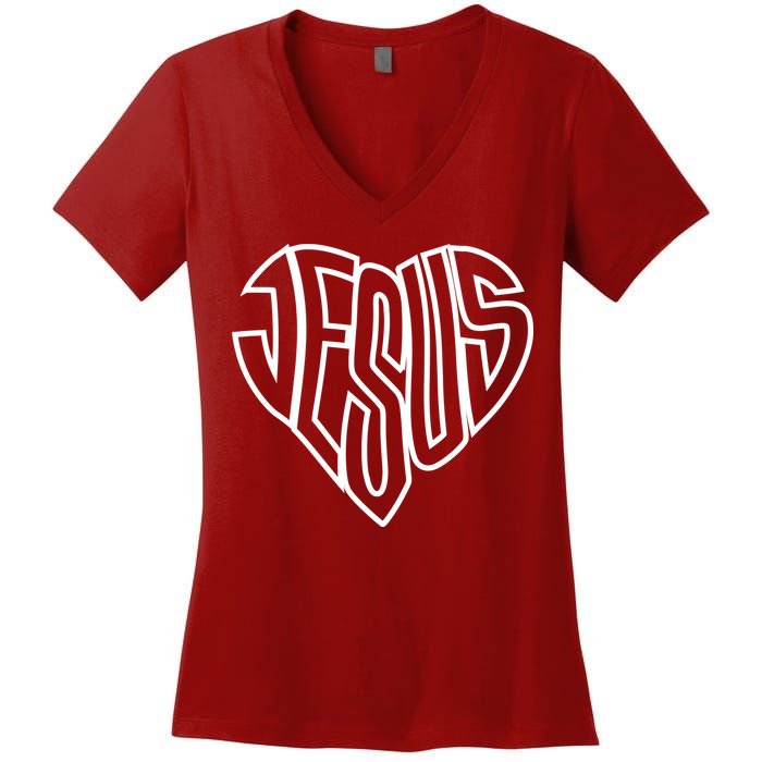 JESUS In The Shape Of A Heart Women's V-Neck T-Shirt