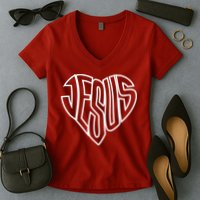 JESUS In The Shape Of A Heart Women's V-Neck T-Shirt