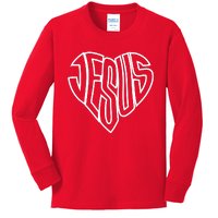 JESUS In The Shape Of A Heart Kids Long Sleeve Shirt