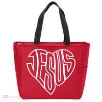 JESUS In The Shape Of A Heart Zip Tote Bag