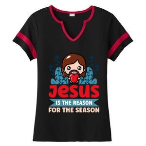 Jesus Is The Reason For The Season Jesus And Christmas Ladies Halftime Notch Neck Tee