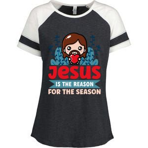 Jesus Is The Reason For The Season Jesus And Christmas Enza Ladies Jersey Colorblock Tee