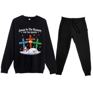 Jesus Is The Reason For The Season Christian Christmas Funny Gift Premium Crewneck Sweatsuit Set