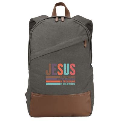 Jesus In The Waiting Quote Christian Vintage Cotton Canvas Backpack