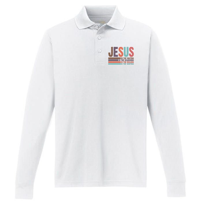 Jesus In The Waiting Quote Christian Vintage Performance Long Sleeve Polo