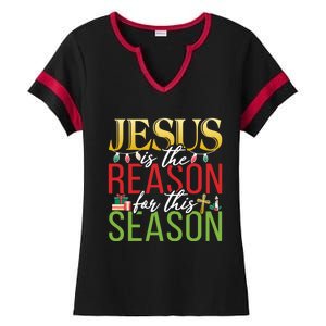 Jesus Is The Reason For This Season Xmas Christmas Gift Ladies Halftime Notch Neck Tee