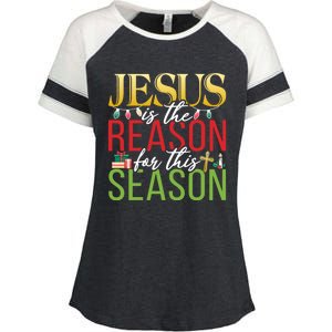 Jesus Is The Reason For This Season Xmas Christmas Gift Enza Ladies Jersey Colorblock Tee