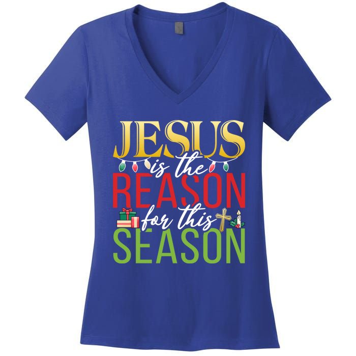 Jesus Is The Reason For This Season Xmas Christmas Gift Women's V-Neck T-Shirt