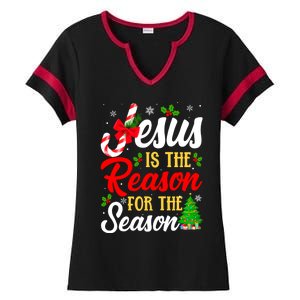 Jesus Is The Reason For The Season Christian Christmas Xmas Gift Ladies Halftime Notch Neck Tee