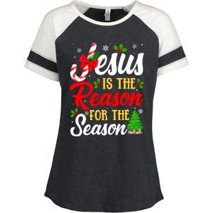 Jesus Is The Reason For The Season Christian Christmas Xmas Gift Enza Ladies Jersey Colorblock Tee