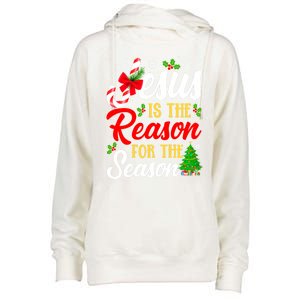 Jesus Is The Reason For The Season Christian Christmas Xmas Gift Womens Funnel Neck Pullover Hood