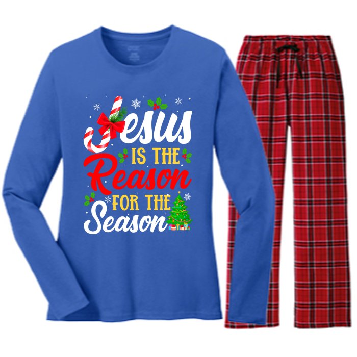 Jesus Is The Reason For The Season Christian Christmas Xmas Gift Women's Long Sleeve Flannel Pajama Set 