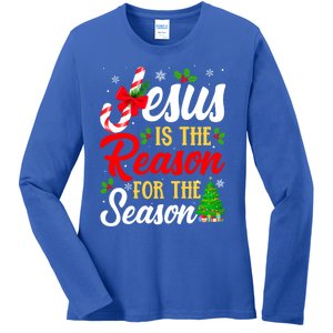 Jesus Is The Reason For The Season Christian Christmas Xmas Gift Ladies Long Sleeve Shirt