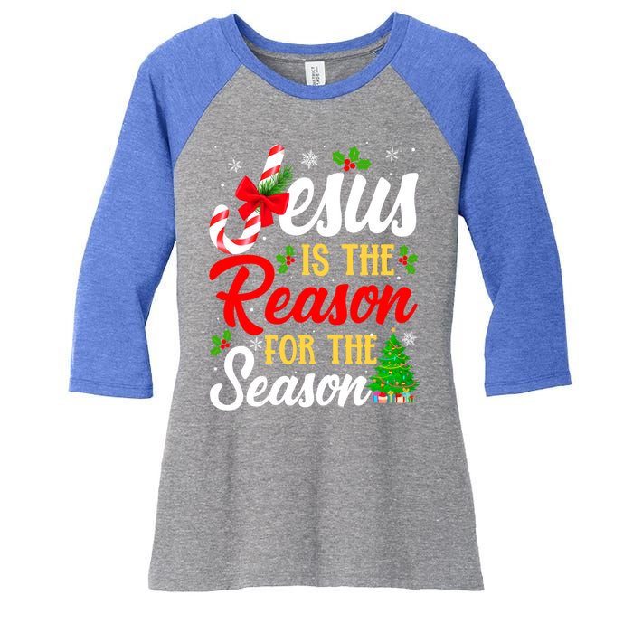 Jesus Is The Reason For The Season Christian Christmas Xmas Gift Women's Tri-Blend 3/4-Sleeve Raglan Shirt