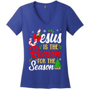 Jesus Is The Reason For The Season Christian Christmas Xmas Gift Women's V-Neck T-Shirt