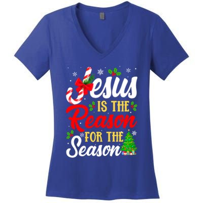 Jesus Is The Reason For The Season Christian Christmas Xmas Gift Women's V-Neck T-Shirt