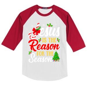 Jesus Is The Reason For The Season Christian Christmas Xmas Gift Kids Colorblock Raglan Jersey