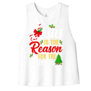 Jesus Is The Reason For The Season Christian Christmas Xmas Gift Women's Racerback Cropped Tank