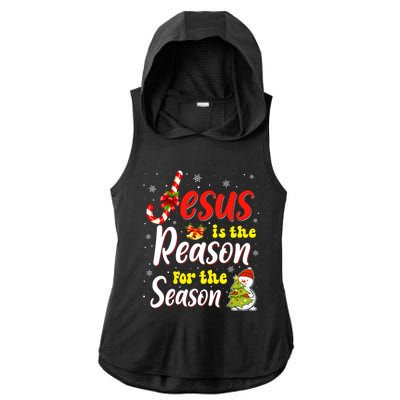 Jesus Is The Reason For The Season Christian Christmas Xmas Gift Ladies PosiCharge Tri-Blend Wicking Draft Hoodie Tank