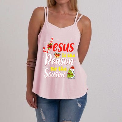 Jesus Is The Reason For The Season Christian Christmas Xmas Gift Women's Strappy Tank