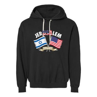 jerusalem israel usa american flag Garment-Dyed Fleece Hoodie