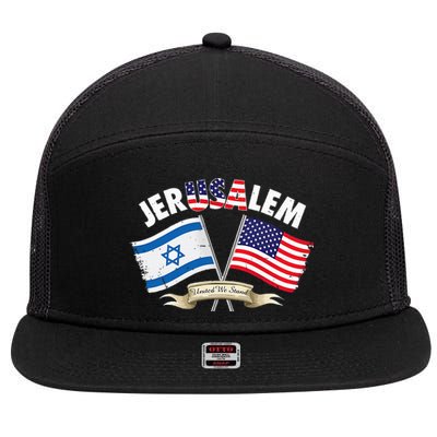 jerusalem israel usa american flag 7 Panel Mesh Trucker Snapback Hat