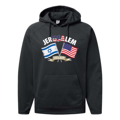 jerusalem israel usa american flag Performance Fleece Hoodie