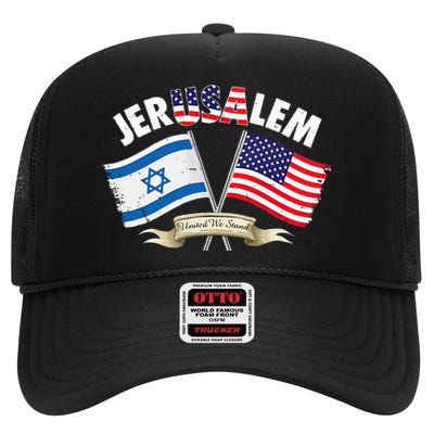 jerusalem israel usa american flag High Crown Mesh Back Trucker Hat