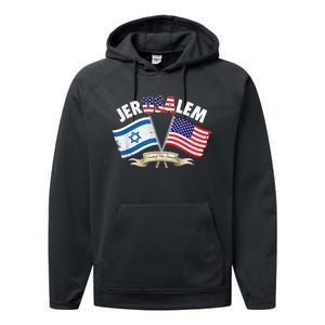 Jerusalem Israel Usa American Flag Performance Fleece Hoodie