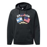 Jerusalem Israel Usa American Flag Performance Fleece Hoodie