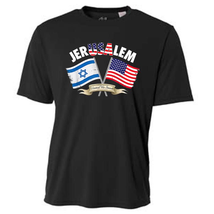 Jerusalem Israel Usa American Flag Cooling Performance Crew T-Shirt