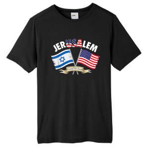 Jerusalem Israel Usa American Flag Tall Fusion ChromaSoft Performance T-Shirt